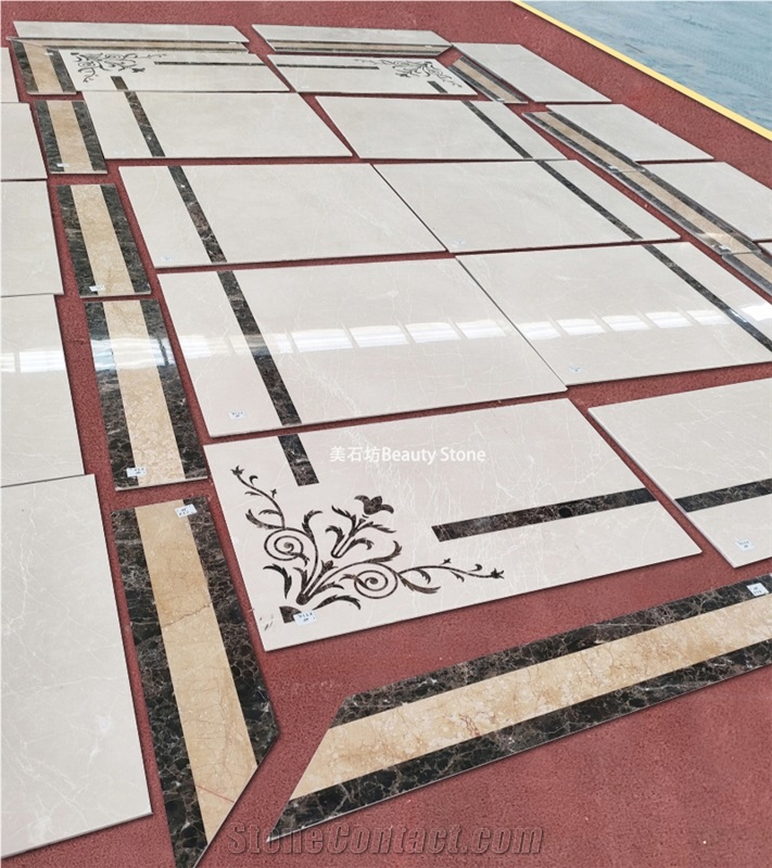 Beige Marble Inlay Medallion Waterjet Pattern Tiles