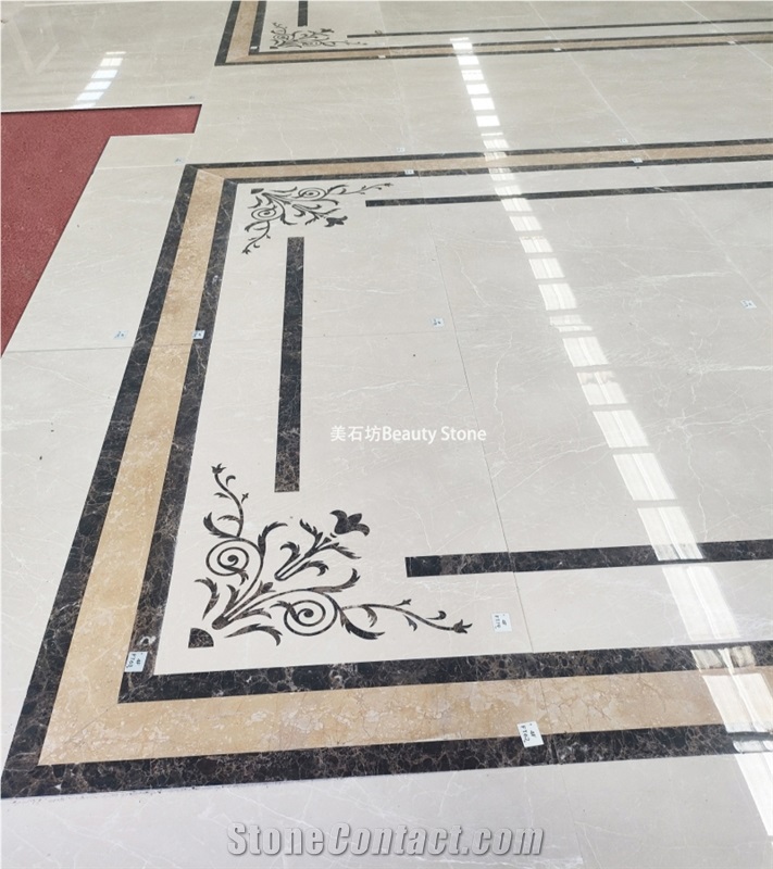 Beige Marble Inlay Medallion Waterjet Pattern Tiles