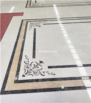 Beige Marble Inlay Medallion Waterjet Pattern Tiles