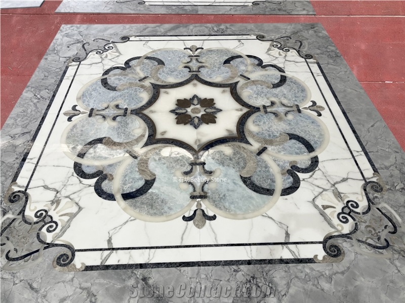 Calacatta Marble Waterjet Flooring  Inlay Medallion