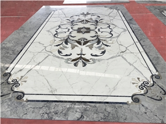 Calacatta Marble Waterjet Flooring  Inlay Medallion