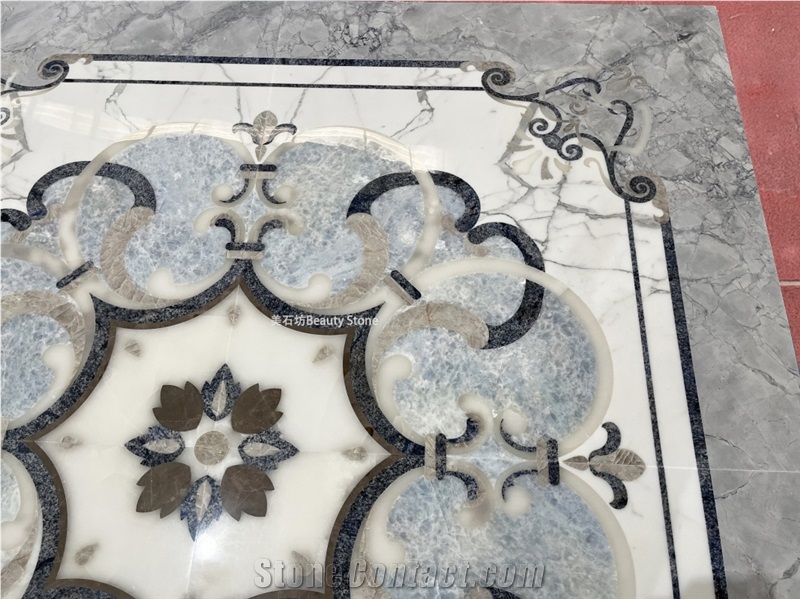 Calacatta Marble Waterjet Flooring  Inlay Medallion
