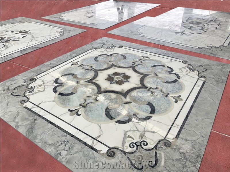 Calacatta Marble Waterjet Flooring  Inlay Medallion