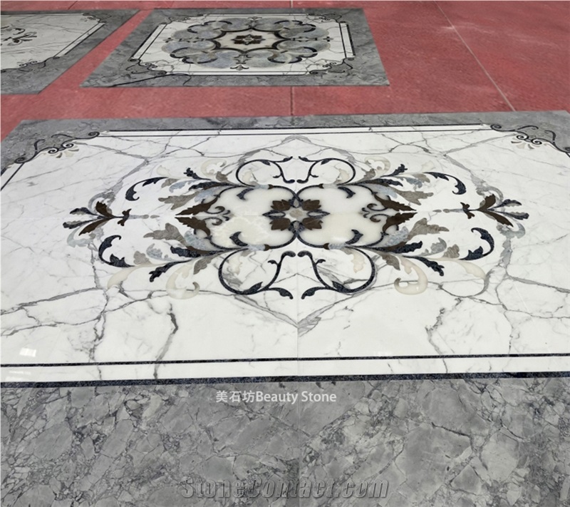 Calacatta Marble Waterjet Flooring  Inlay Medallion