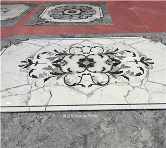 Calacatta Marble Waterjet Flooring  Inlay Medallion