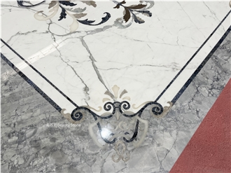 Calacatta Marble Waterjet Flooring  Inlay Medallion