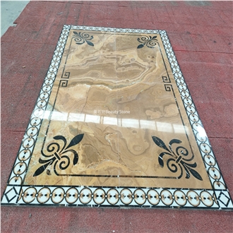 China Yellow-Brown Onyx Waterjet Cut Pattern Inlay Medallion