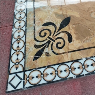 China Yellow-Brown Onyx Waterjet Cut Pattern Inlay Medallion