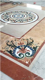 China Yellow-Brown Onyx Waterjet Cut Pattern Inlay Medallion