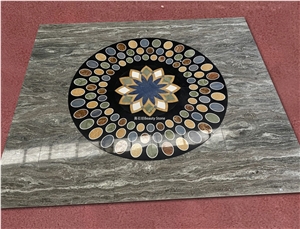 Colorful Small Natural Marble Water Jet Pattern Medallion