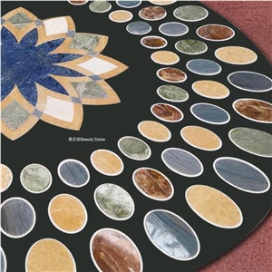 Colorful Small Natural Marble Water Jet Pattern Medallion