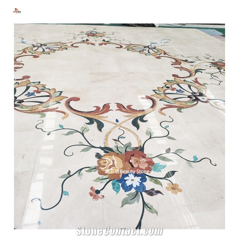 Flower Marble Design Water Jet Carpet Medallions Tiles