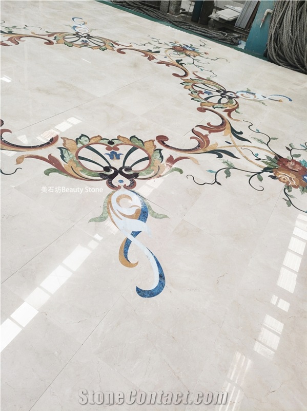 Flower Marble Design Water Jet Carpet Medallions Tiles