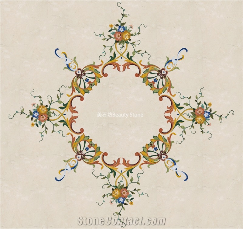 Flower Marble Design Water Jet Carpet Medallions Tiles