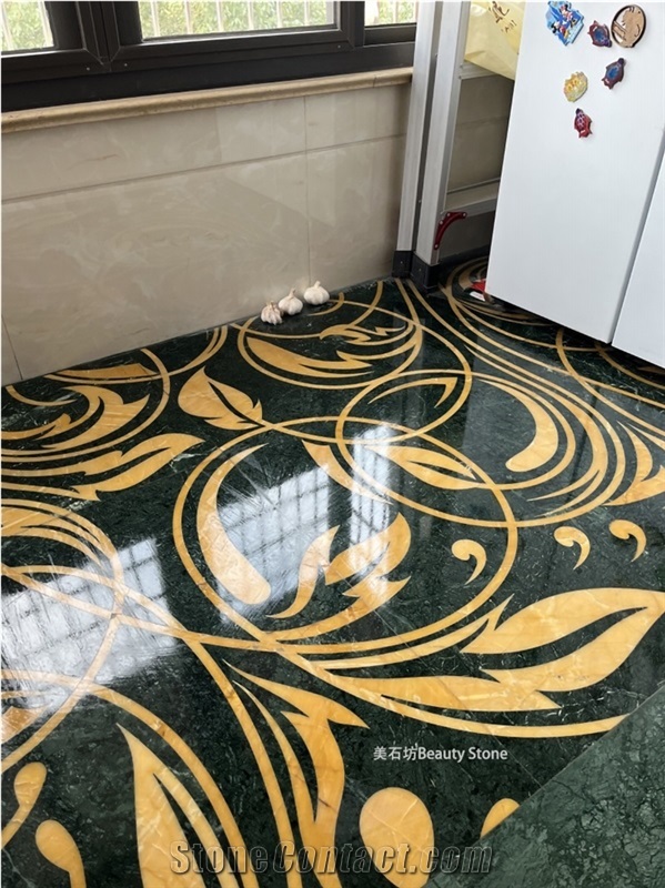 Flower Pattern Marble Waterjet Inlay Flooring Medallion