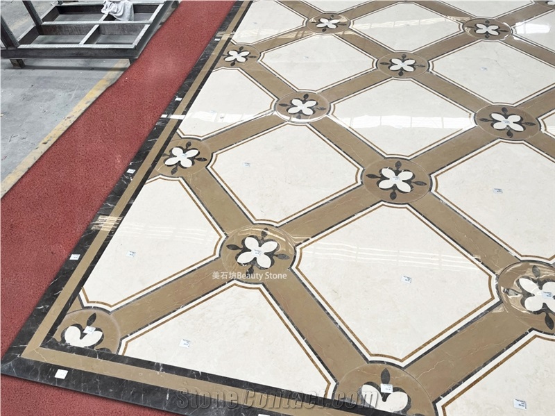 Flower Square Waterjet Medallions Carpet Pattern