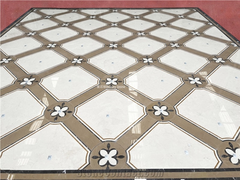 Flower Square Waterjet Medallions Carpet Pattern