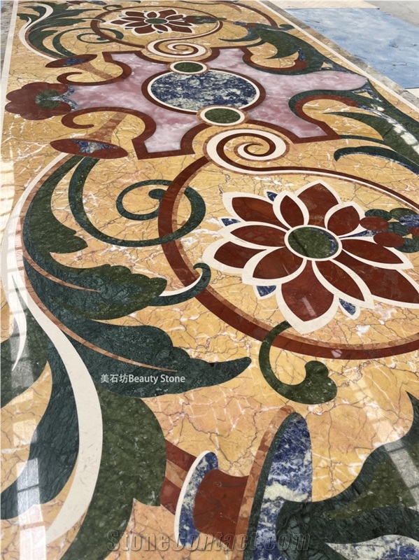 Golden Marble Luxury Pattern Inlayed Waterjet Medallions