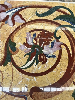 Golden Marble Luxury Pattern Inlayed Waterjet Medallions