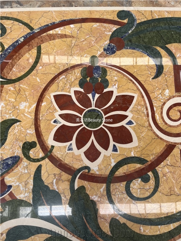 Golden Marble Luxury Pattern Inlayed Waterjet Medallions