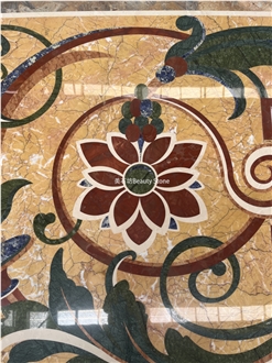 Golden Marble Luxury Pattern Inlayed Waterjet Medallions