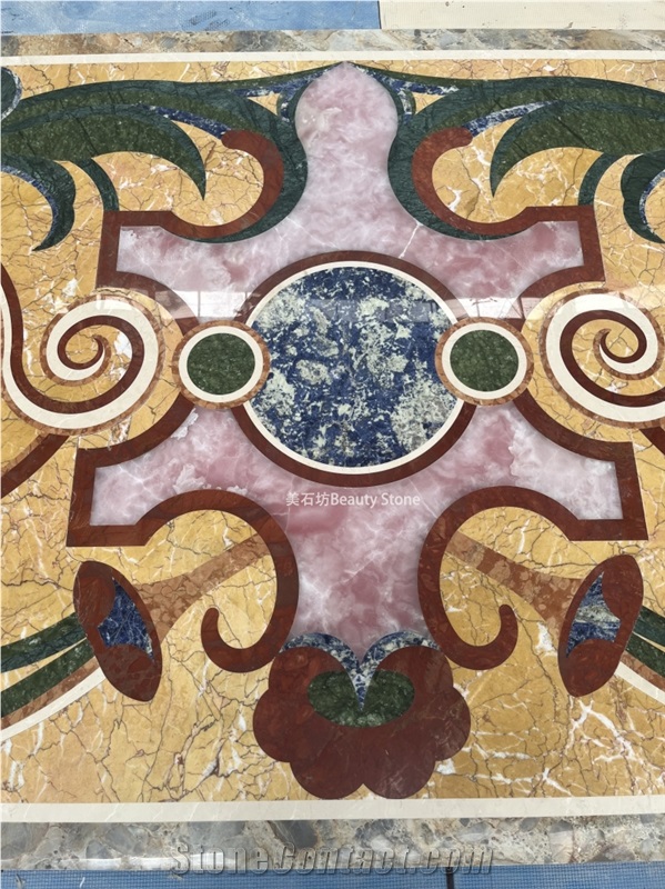 Golden Marble Luxury Pattern Inlayed Waterjet Medallions