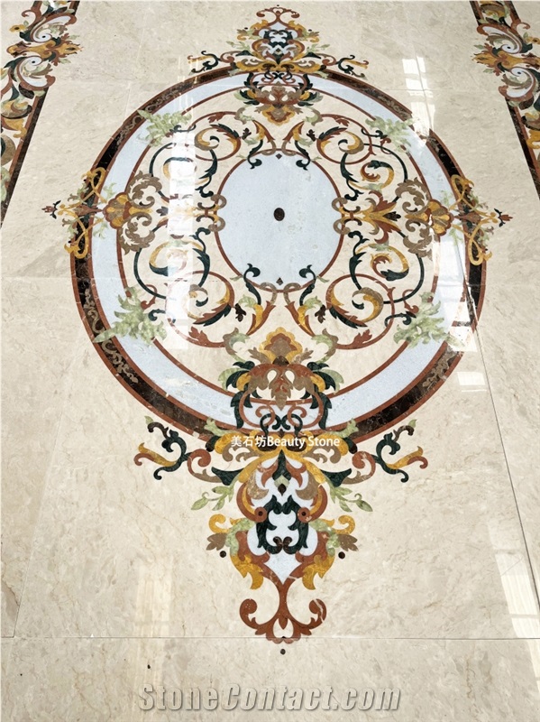 Golden Marble Luxury Pattern Inlayed Waterjet Medallions