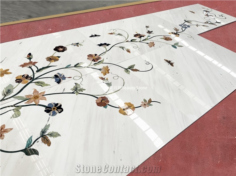 Golden Marble Luxury Pattern Inlayed Waterjet Medallions