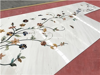 Golden Marble Luxury Pattern Inlayed Waterjet Medallions