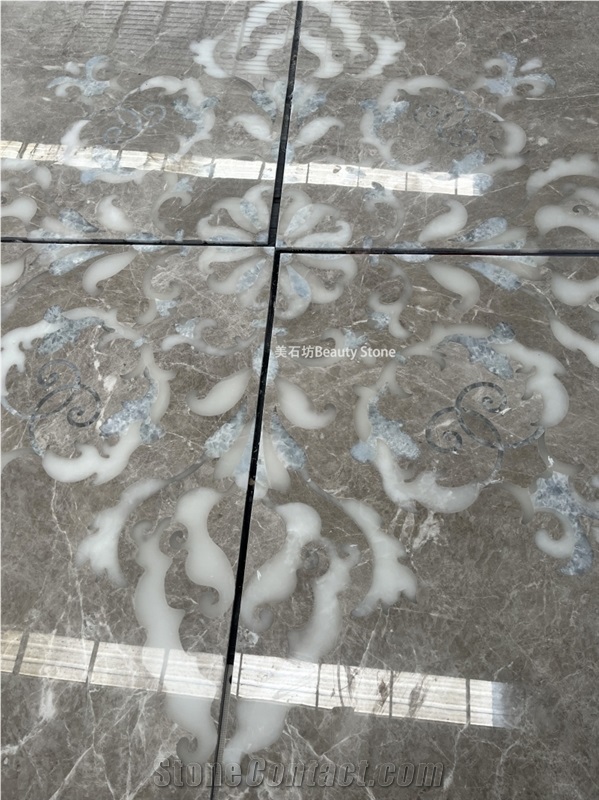Grey Marble Waterjet Medallions Polished Flooring