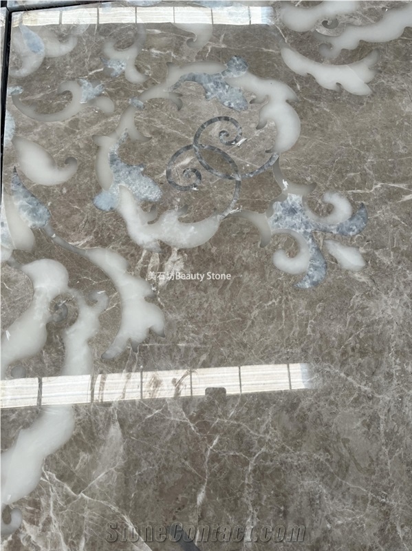 Grey Marble Waterjet Medallions Polished Flooring