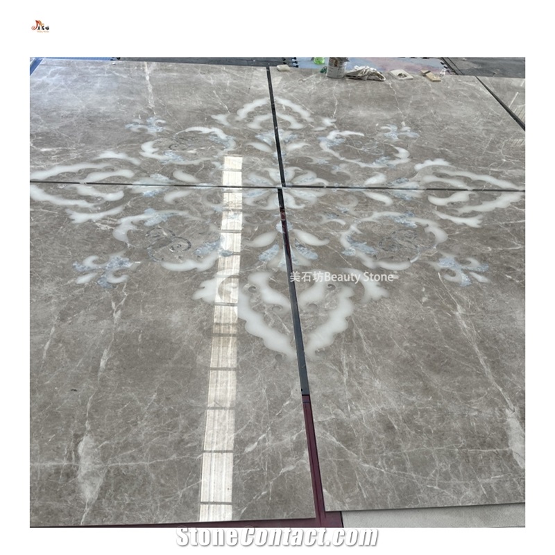 Grey Marble Waterjet Medallions Polished Flooring