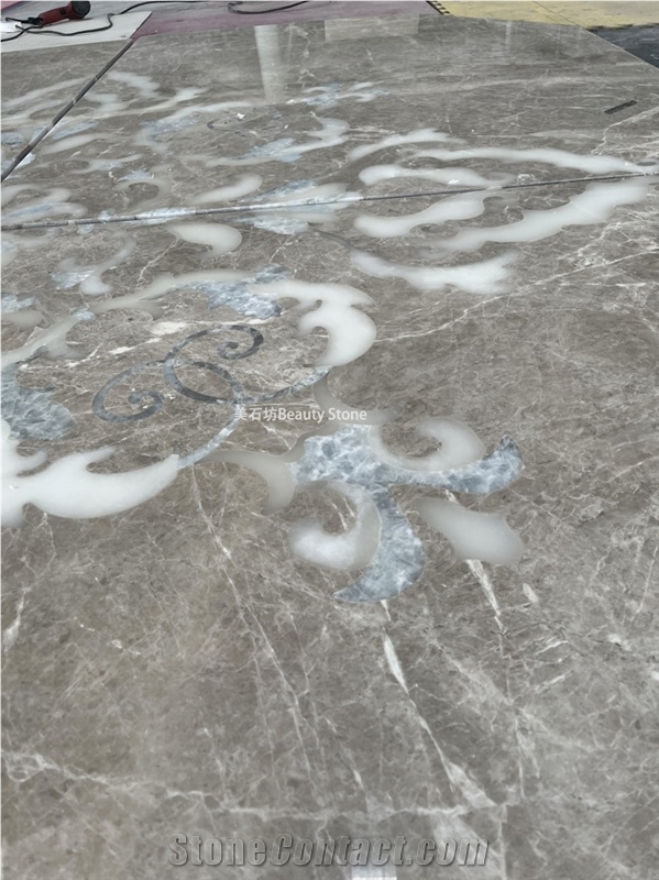 Grey Marble Waterjet Medallions Polished Flooring