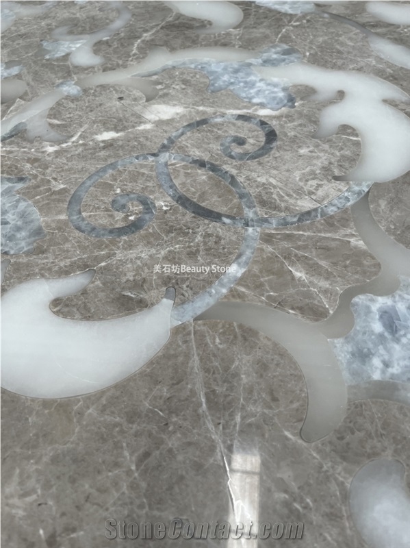 Grey Marble Waterjet Medallions Polished Flooring