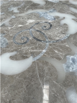 Grey Marble Waterjet Medallions Polished Flooring