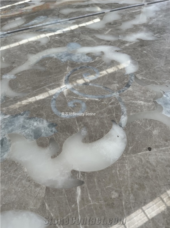 Grey Marble Waterjet Medallions Polished Flooring