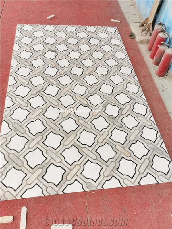 Interior Flooring Marble Panel Waterjet Inlay Medallion