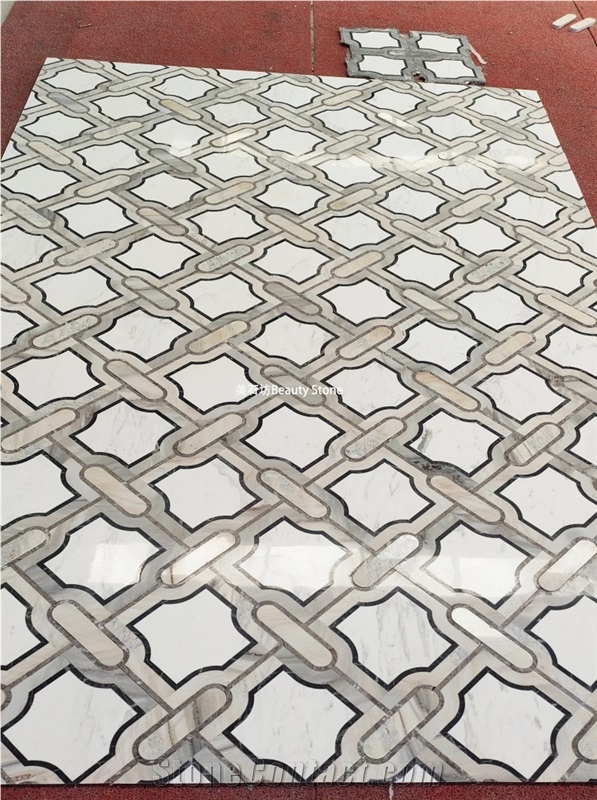 Interior Flooring Marble Panel Waterjet Inlay Medallion