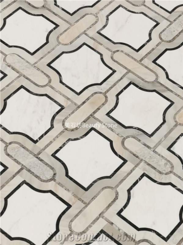 Interior Flooring Marble Panel Waterjet Inlay Medallion