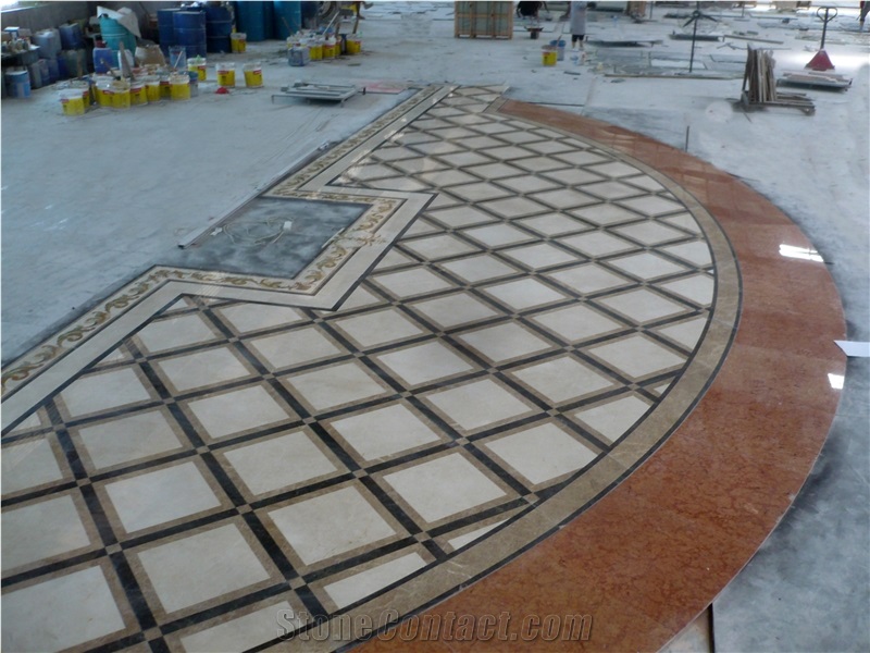 Interior Flooring Marble Panel Waterjet Inlay Medallion