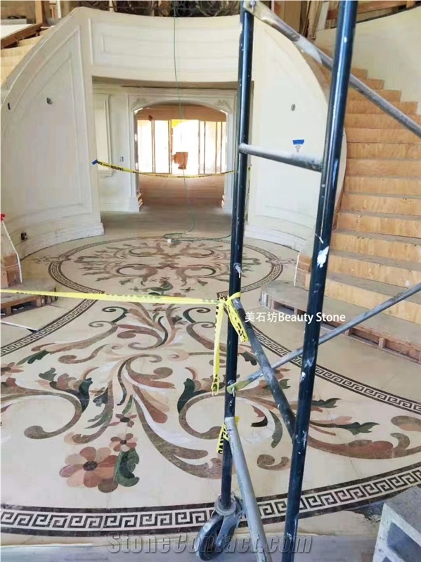 Marble Waterjet Hotel Inlay Medallion Construction Site