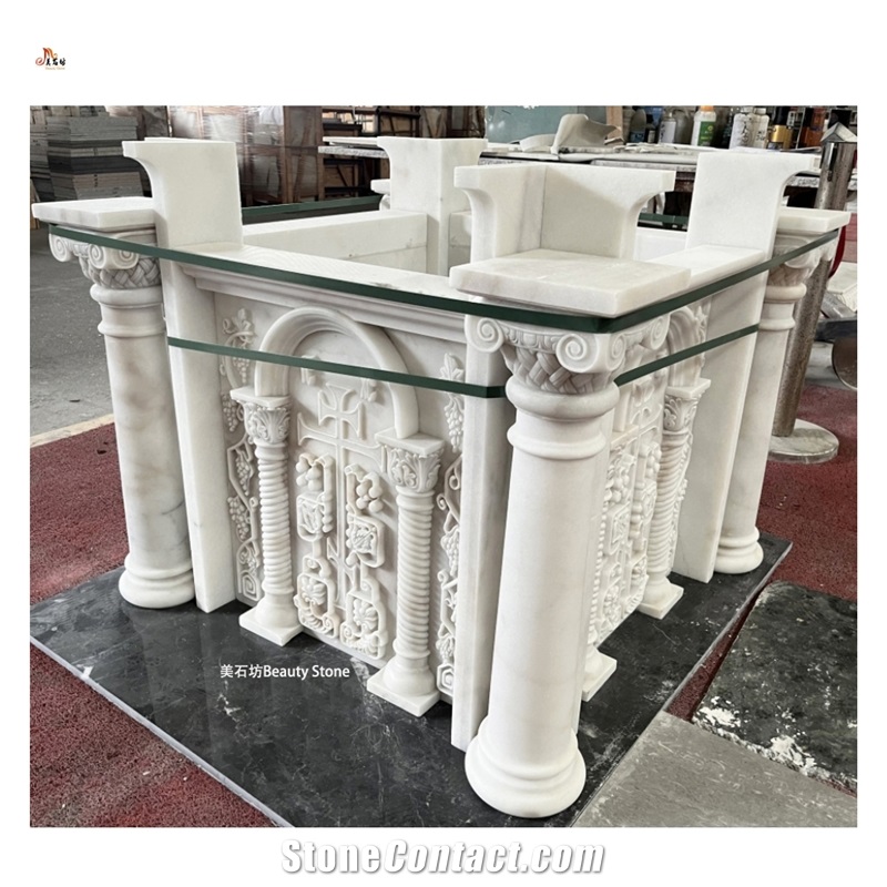 Natural Marble Carved Indoor Fireplace For Religion Church