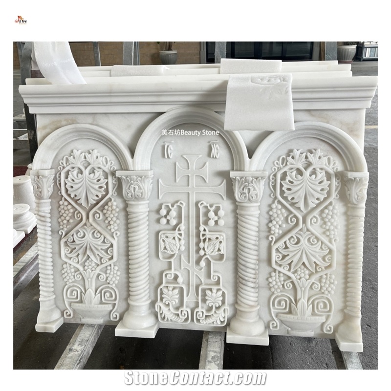 Natural Marble Carved Indoor Fireplace For Religion Church