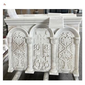 Natural Marble Carved Indoor Fireplace For Religion Church