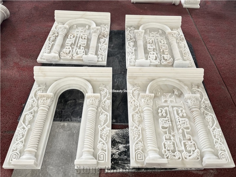 Natural Marble Carved Indoor Fireplace For Religion Church