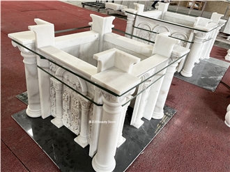 Natural Marble Carved Indoor Fireplace For Religion Church