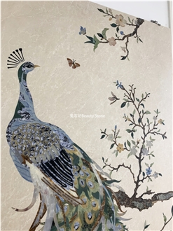 Peacock Wall Decoration Waterjet Cut Pattern Inlay Medallion