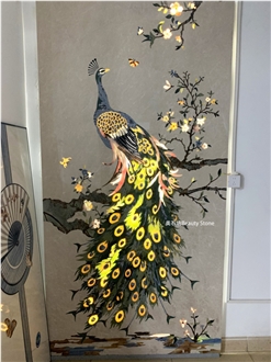 Peacock Wall Decoration Waterjet Cut Pattern Inlay Medallion