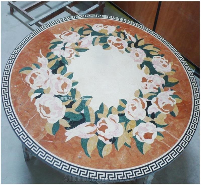 Rose Pattern Waterjet Medallions Inlay Flooring Decoration
