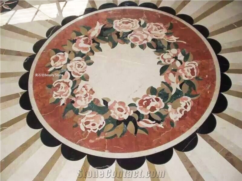 Rose Pattern Waterjet Medallions Inlay Flooring Decoration
